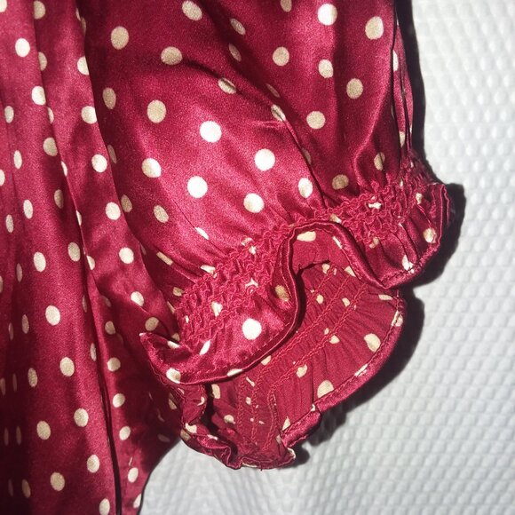 1940's Vintage inspired 100% Silk red and white Polka Blouse with puff cap slee - Picture 2 of 5
